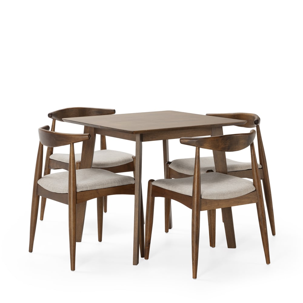 HOMN Packung mit Esstisch 80x80 cm und 4 Stühlen Walnussfarbe style modern Braun Holz