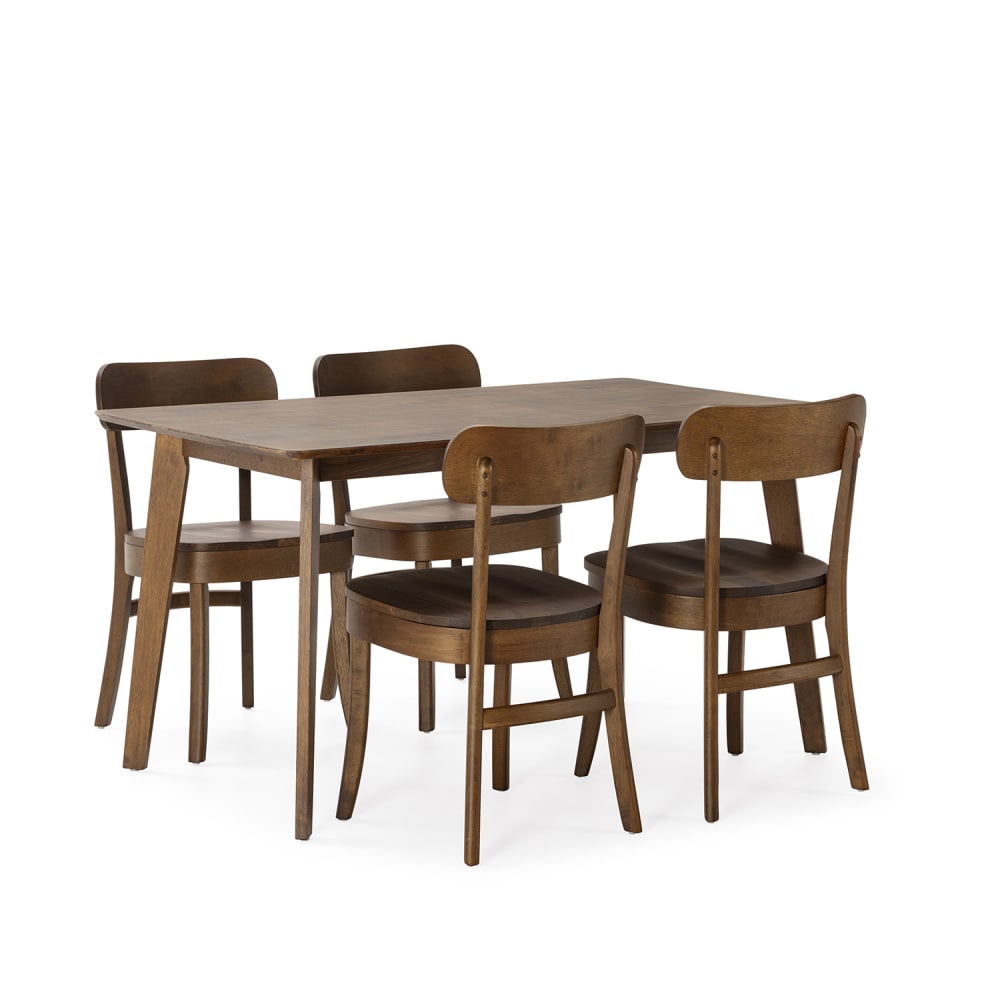HOMN Packung mit Esstisch 140x80 cm und 4 Stühlen Walnussfarbe style modern Braun Holz