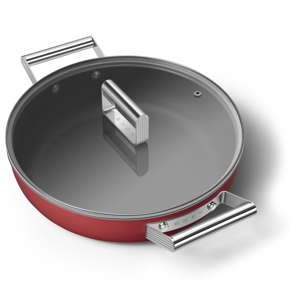 Smeg CKFD2811RDM Po&ecirc;le &agrave; frire en aluminium avec couvercle Rouge 28 cm