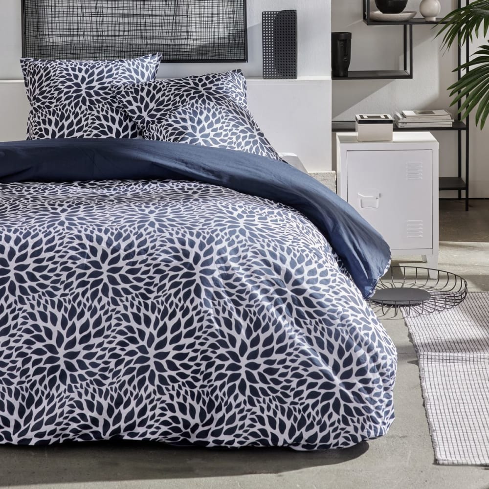 Parure de lit imprimé Graphique Coton  240x260 cm Bleu marine