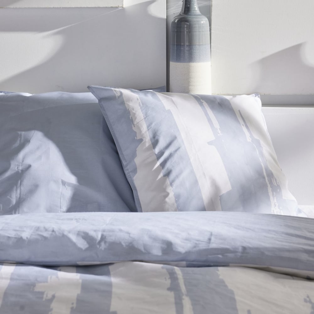 Parure de lit imprimé rayures coton 220x240 cm bleu - Maisons du Monde