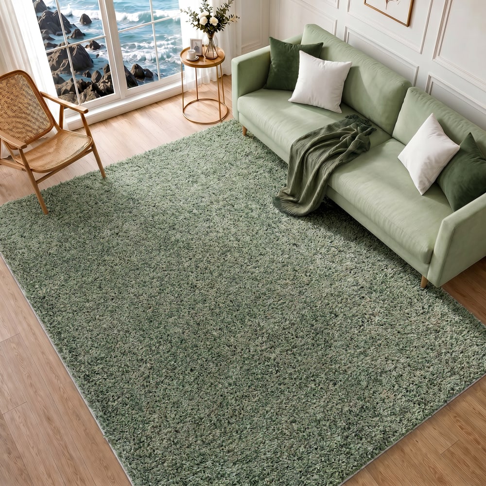 Tapis shaggy uni vert 160x213 — vue 3