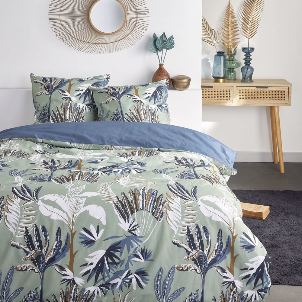 Parure de lit imprimé Floral Coton  220x240 cm Vert