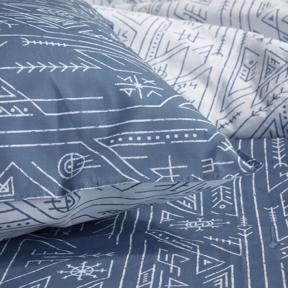 Parure de lit coton blanc et bleu 220x240 - Maisons du Monde