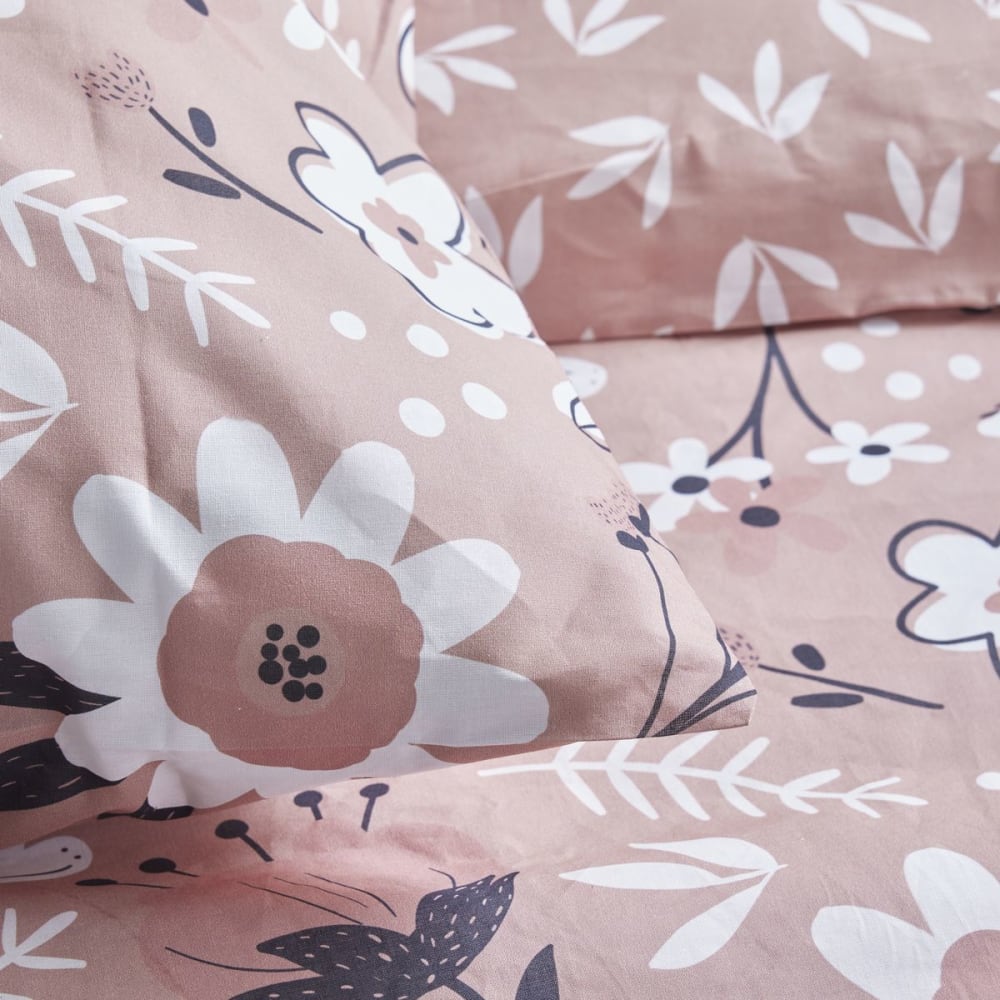 Parure de lit imprimé floral coton 220x240 cm rose - Maisons du Monde