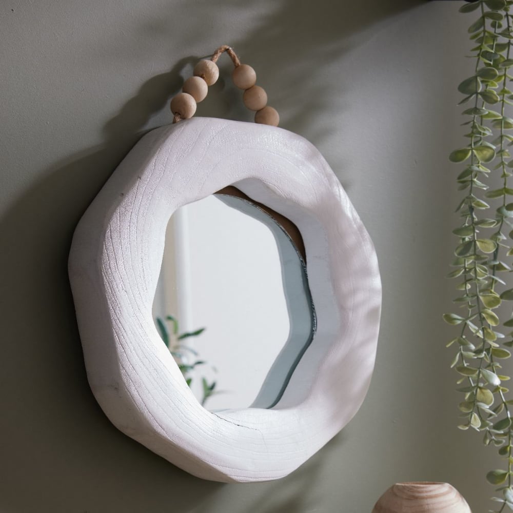 Miroir irrégulier avec perles 31x31 cm blanc - Maisons du Monde