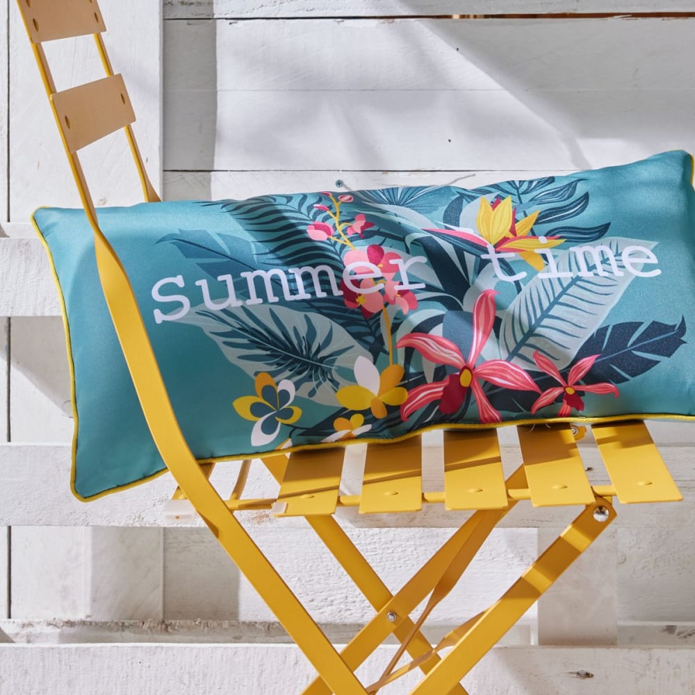 Coussin en tissu déperlant imprimé floral 30x60 cm bleu — vue 4