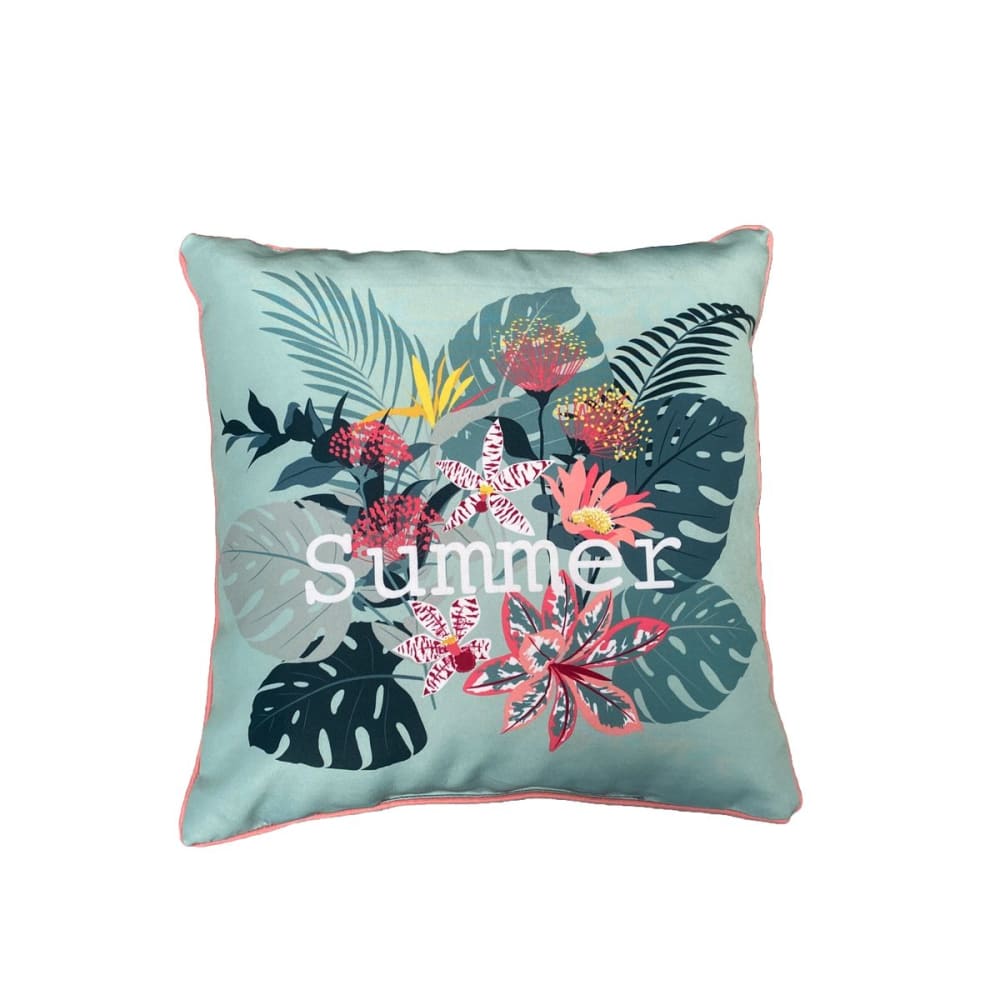 Coussin en tissu déperlant imprimé floral 45x45 cm bleu