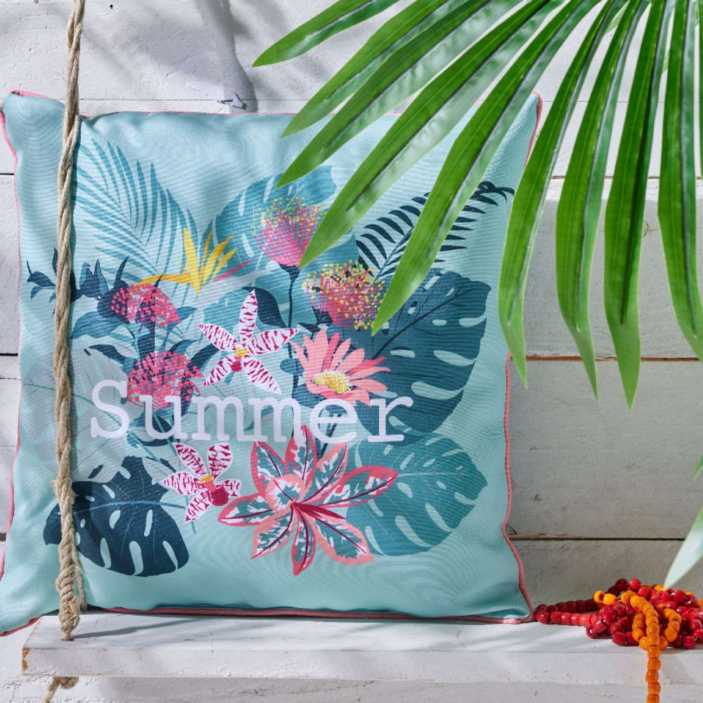 Coussin en tissu déperlant imprimé floral 45x45 cm bleu — vue 4