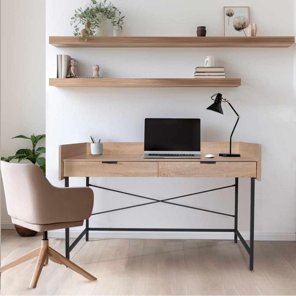 Bureau 2 tiroirs stratifiés métal naturel et noir - Maisons du Monde
