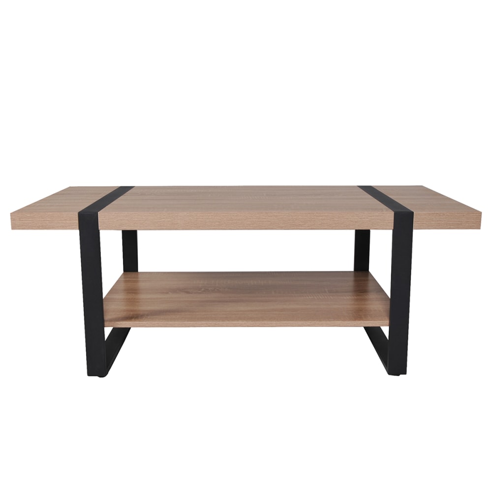 Weber industries Couchtisch mit schwarzen Metallbeinen und Holzeffekt, L.120 cm Beige Spanplatte