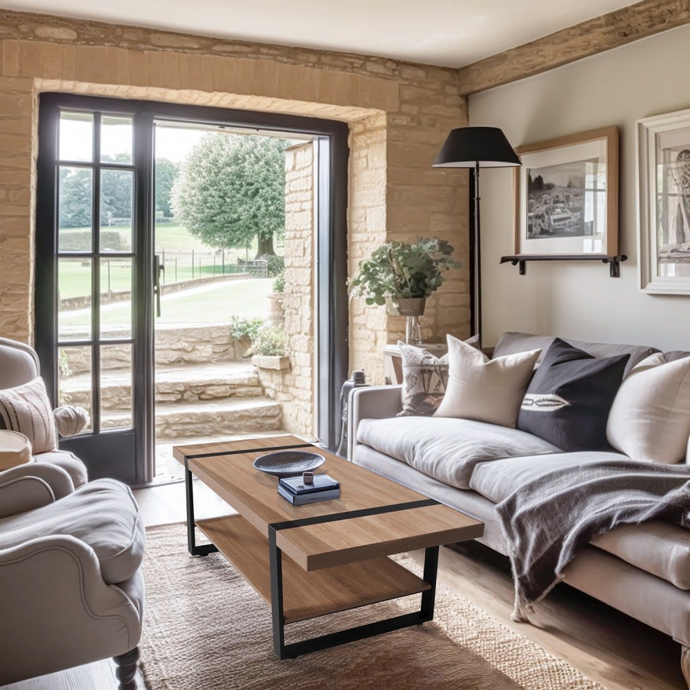 Table basse stratifiés métal naturel et noir - Maisons du Monde