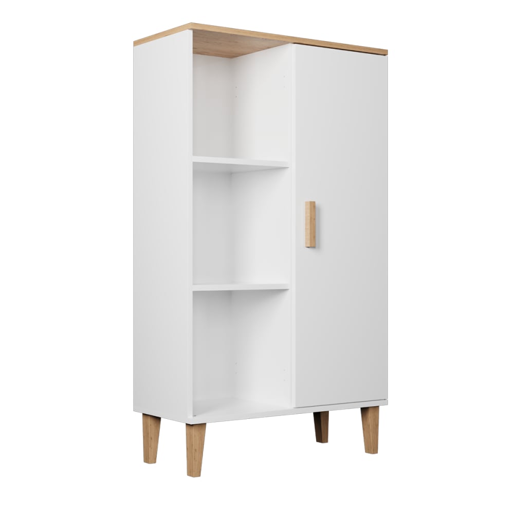 Bibliothèque 1 porte 3 étagères panneaux bois blanc