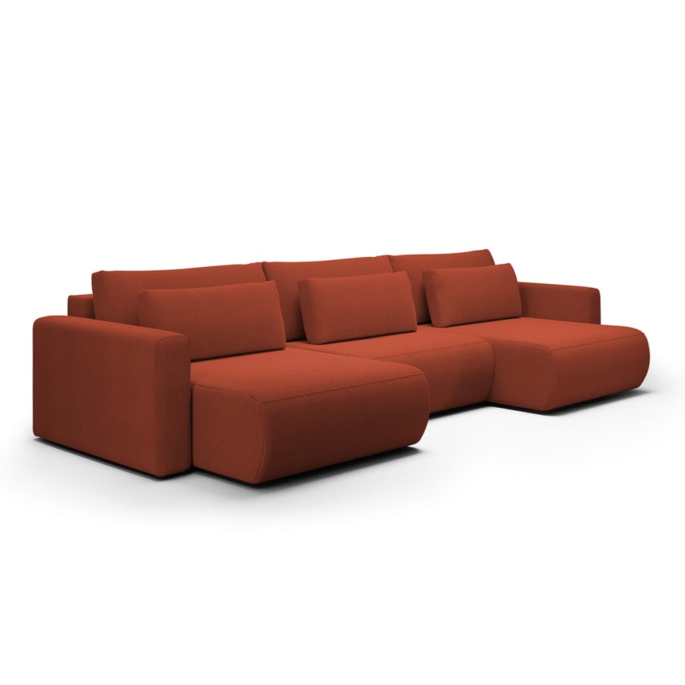 Canapé u 4 places convertible coffre bois de pin orange