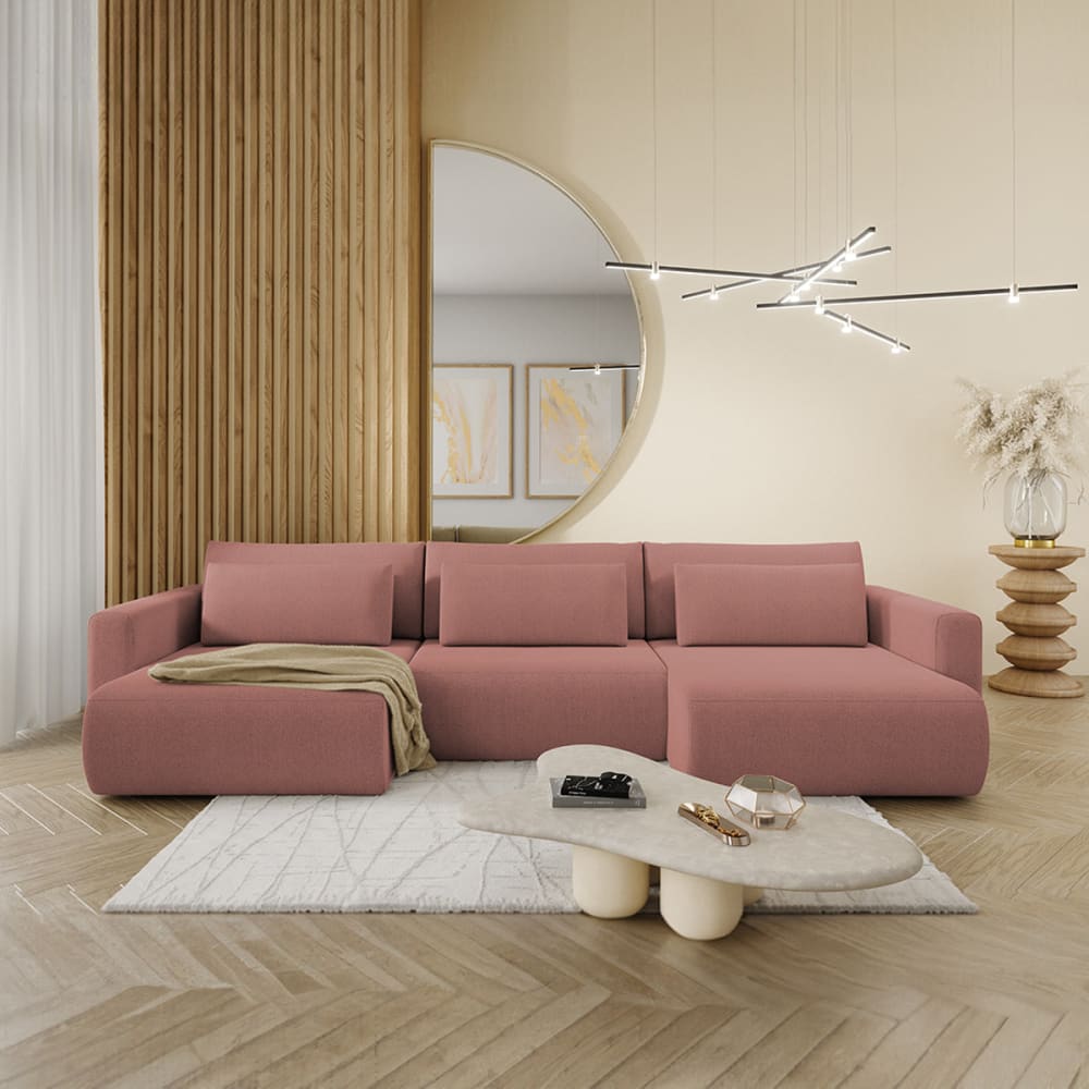 Petits meubles U-Sofa 4-sitzig umbaubar Truhe Rosa Kiefernholz Rosa Rosa