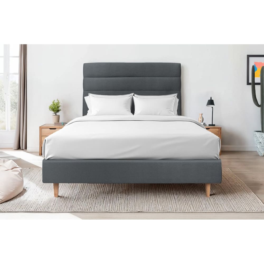 Tete de lit lignes velours gris anthracite 160x120