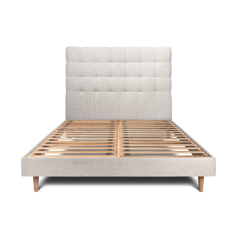 Lit avec tête de lit capitonnée et sommier kit  Beige clair 200x200
