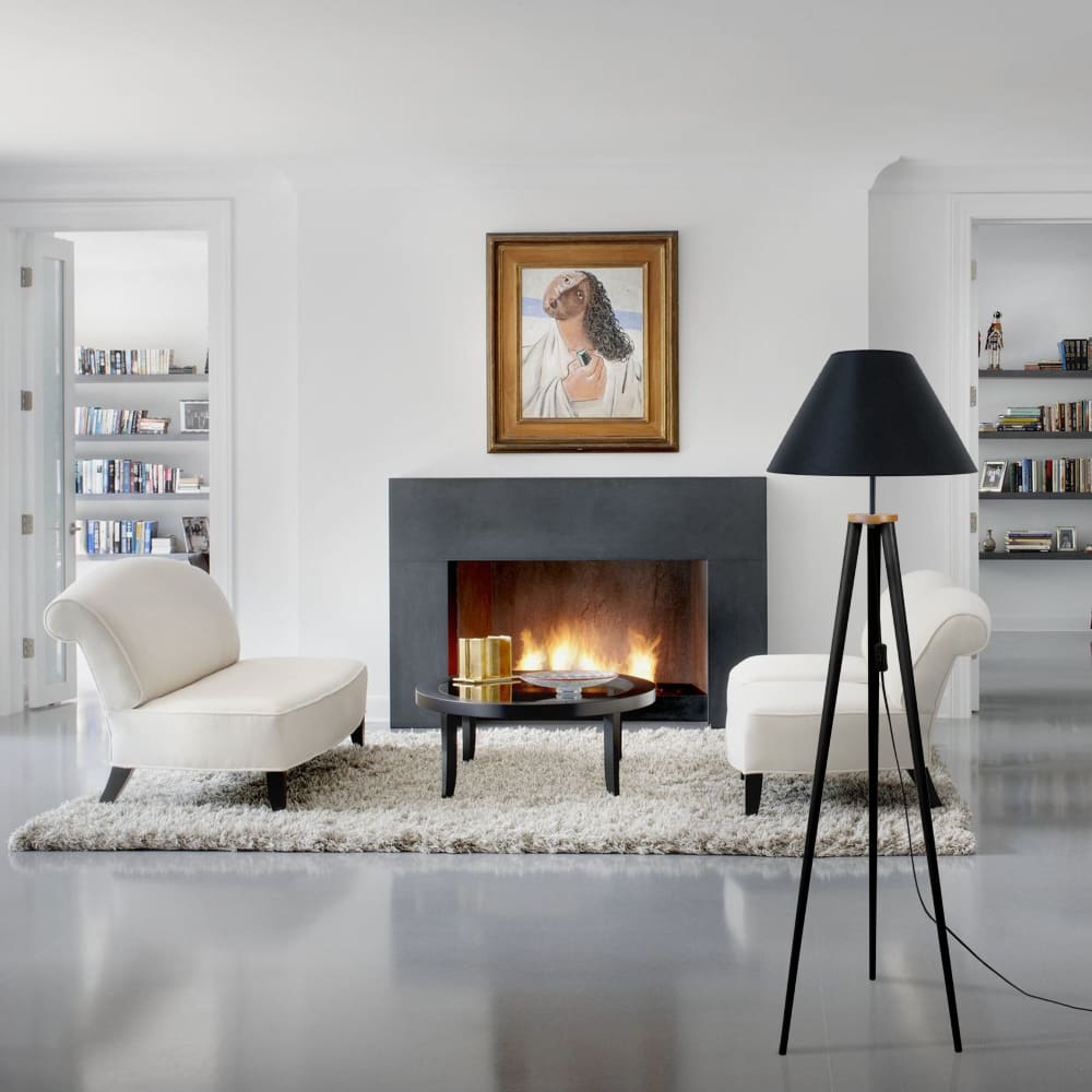 Lampadaire trepied bois noir abat-jour tissu noir — vue 3