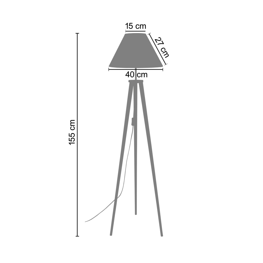 Lampadaire trepied bois noir abat-jour tissu noir — vue 4