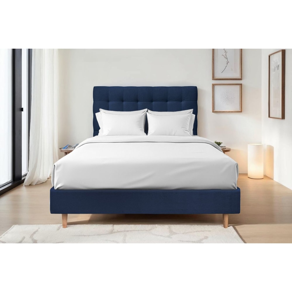 Tete de lit capitonnée velours bleu océan 160x120