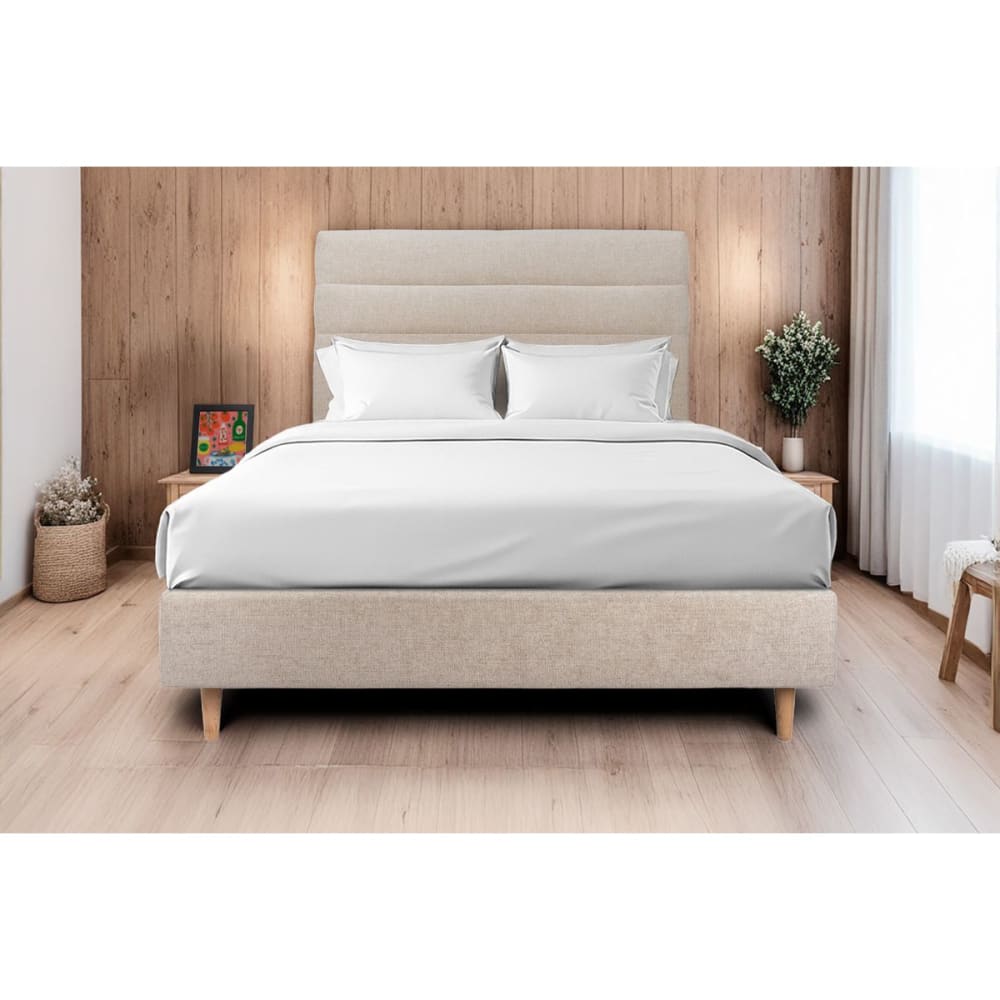 Tete de lit lignes tissu beige brun 180x120