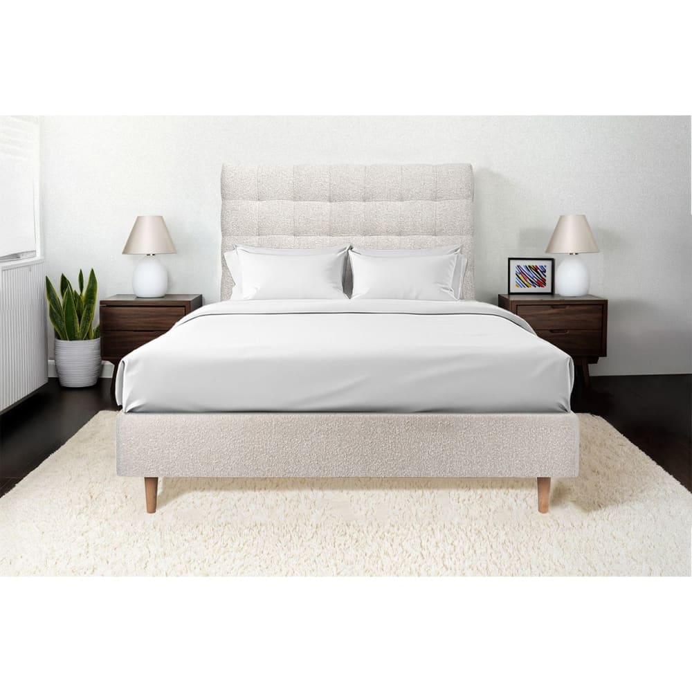 Tete de lit capitonnée bouclette beige clair 200x120