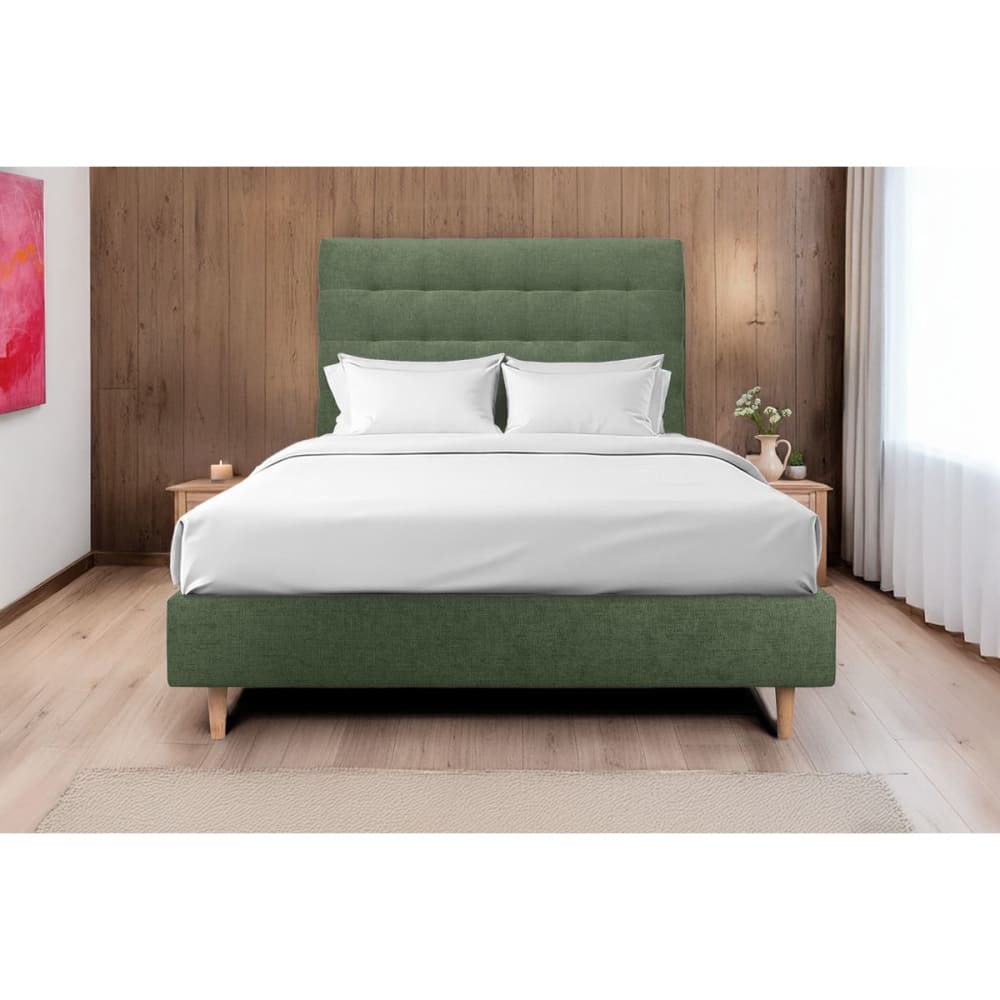 Tete de lit capitonnée tissu vert kaki 200x120