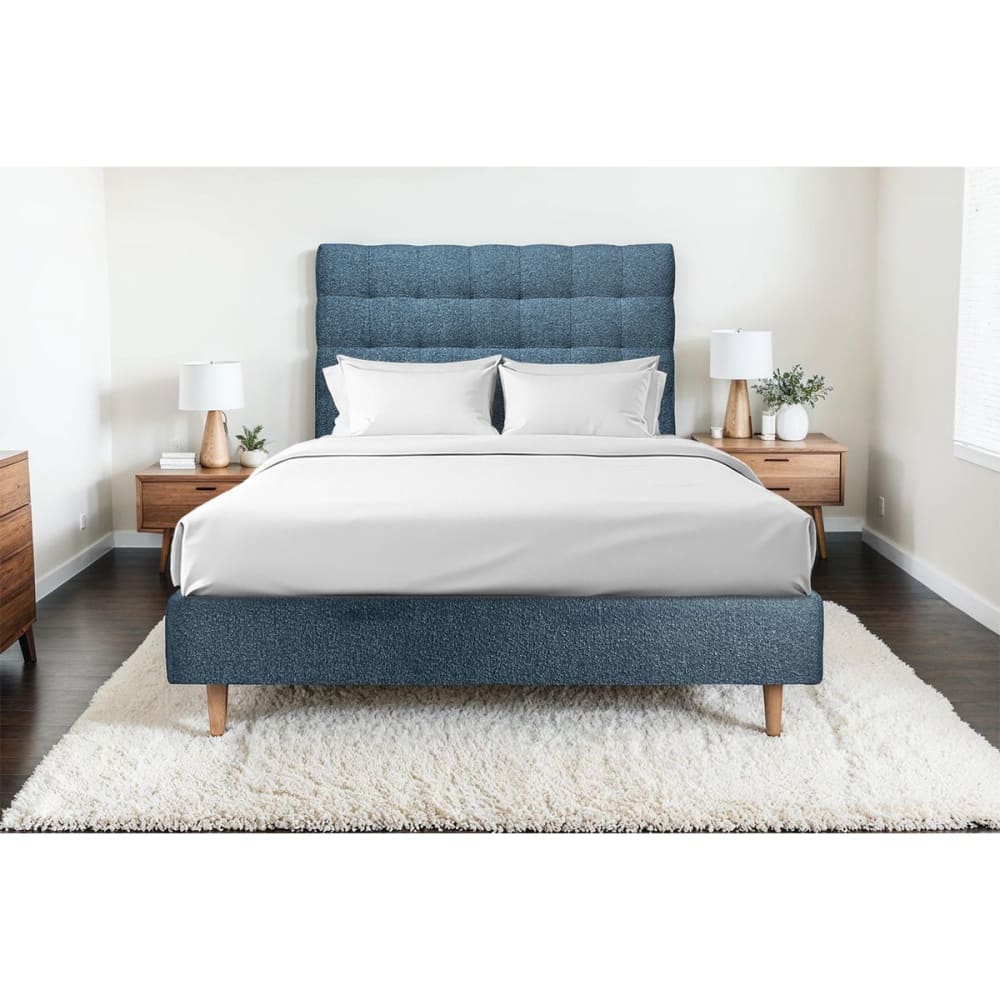 Tete de lit capitonnée bouclette bleu 140x120