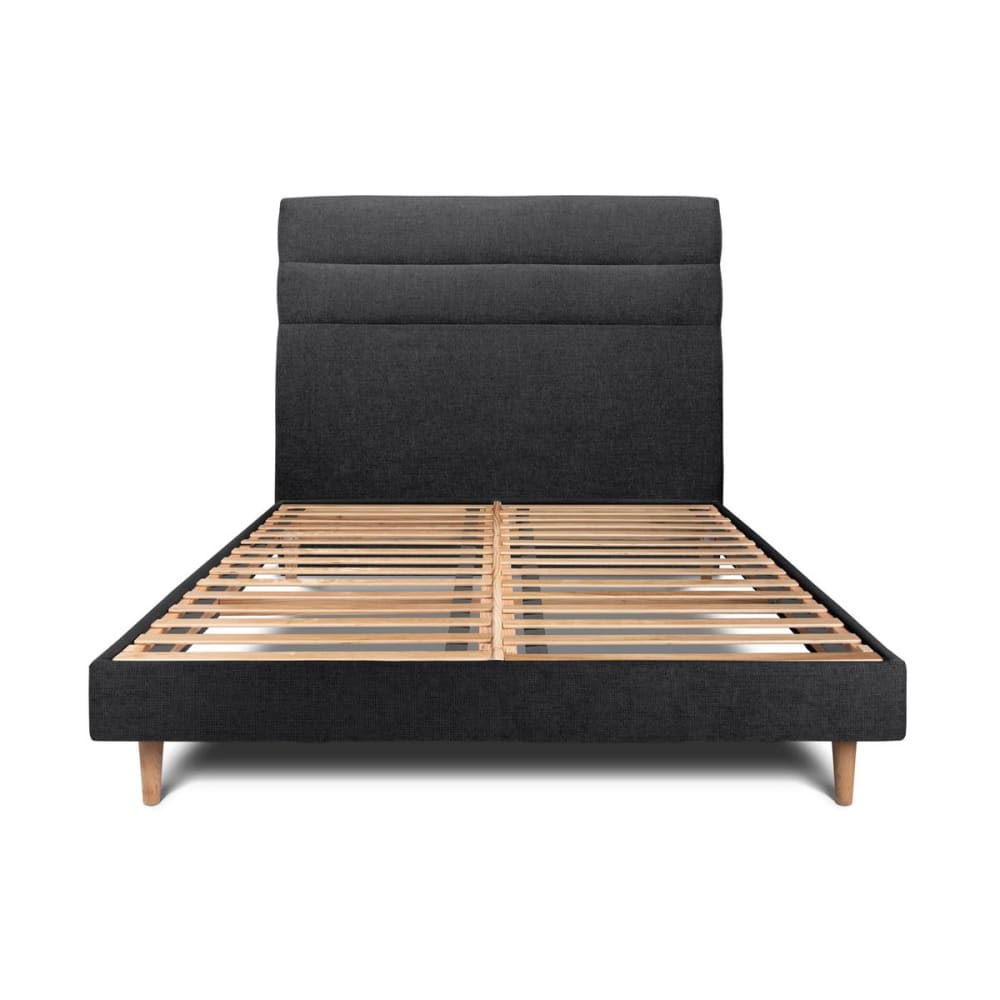 Lit avec tête de lit lignes tissu et sommier kit  Noir 160x200