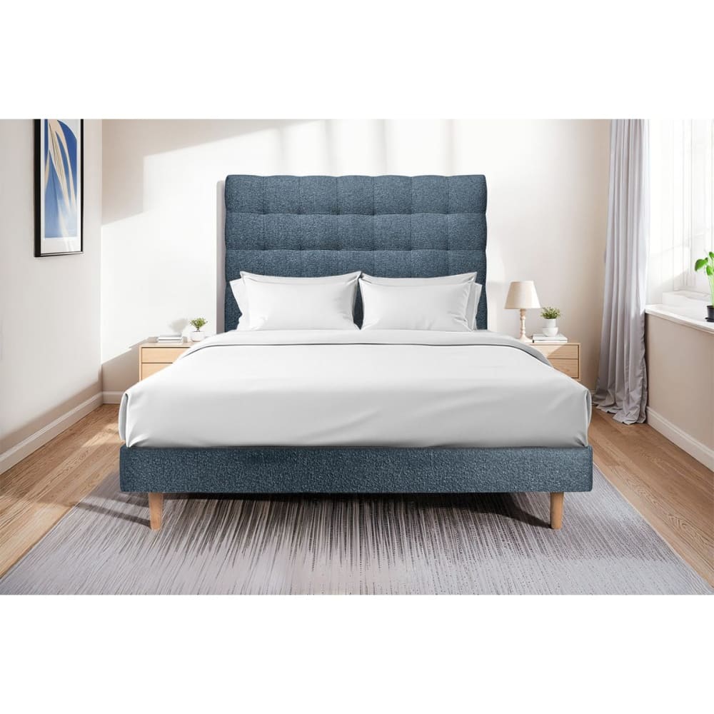 Lit avec tête de lit capitonnée et sommier kit bleu 180x200 - Maisons du Monde