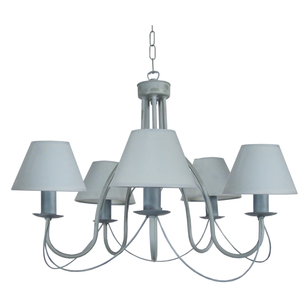 Lustre   métal  gris  abatjour tissu gris