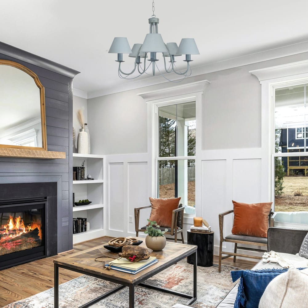 Lustre   métal  gris  abatjour tissu gris