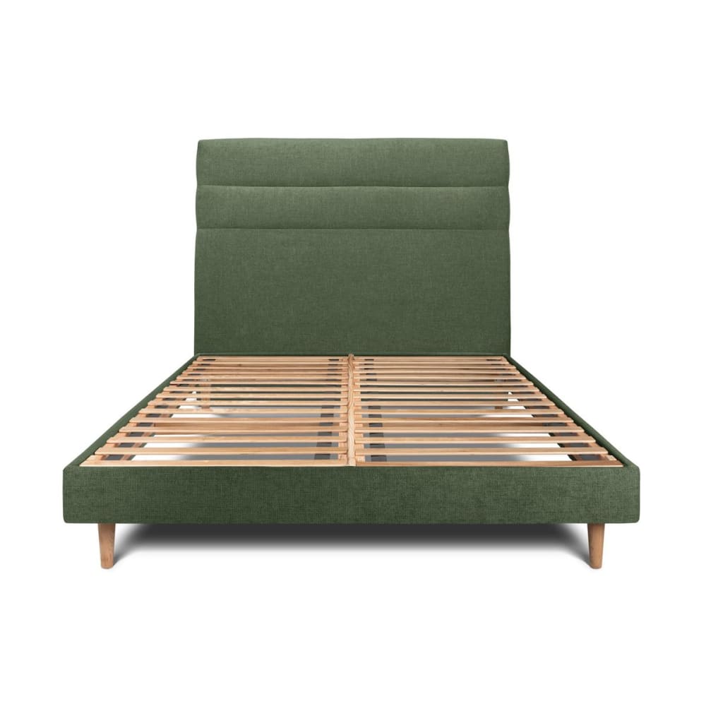 Lit avec tête de lit lignes tissu et sommier kit  Vert kaki 180x200