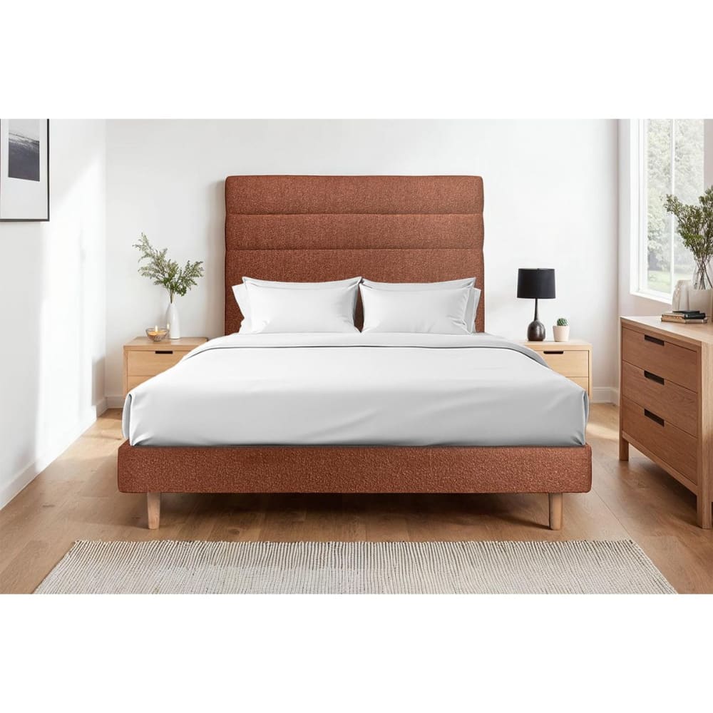 Lit avec tête de lit lignes bouclette et sommier kit terracotta 200x2 - Maisons du Monde