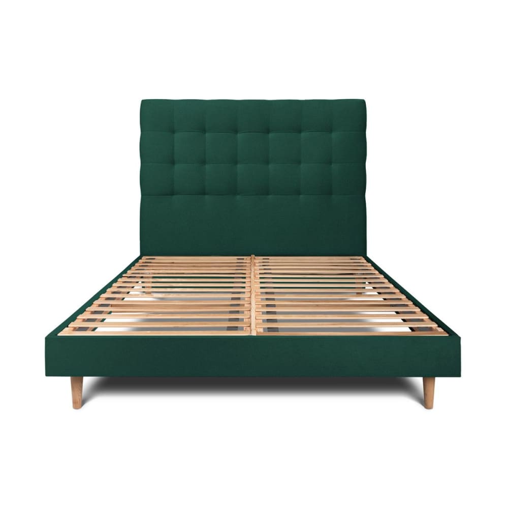 Lit avec tête de lit capitonnée velours et sommier kit  Vert 140x190