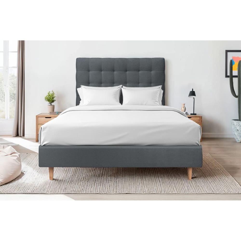 Lit avec tête de lit capitonnée velours et sommier  gris anthracite 14