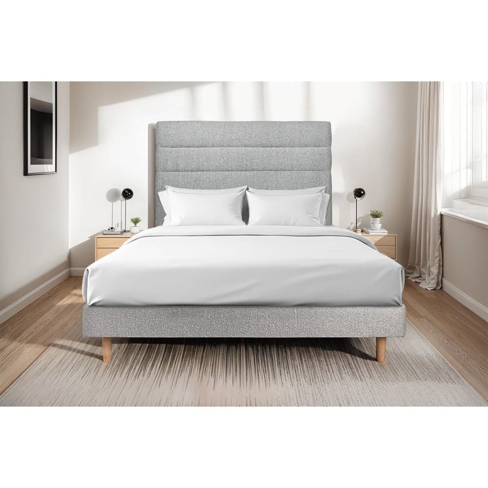Bett mit gefüttertem Kopfteil – Bouclé-Stoff - 180 x 200 cm -