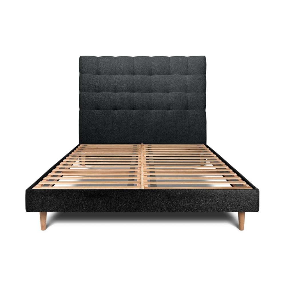 Lit avec tête de lit capitonnée et sommier kit  Noir 140x190