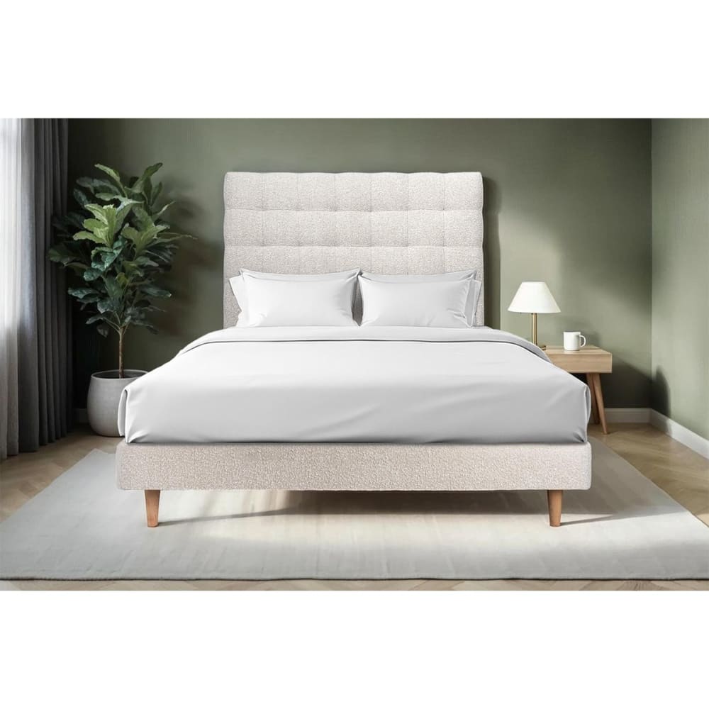 Lit avec tête de lit capitonnée et sommier kit beige clair 180x200 - Maisons du Monde