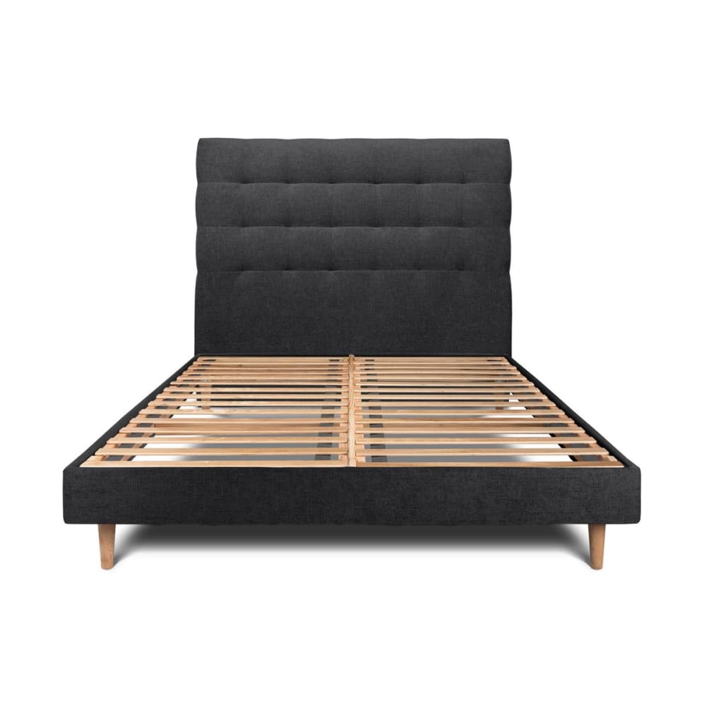 Lit avec tête de lit capitonnée tissu et sommier kit  Noir 200x200