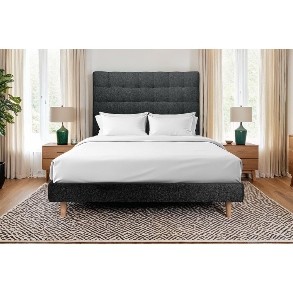 Bett mit gepolstertem Kopfteil – Bouclé-Stoff - 160 x 200 cm -