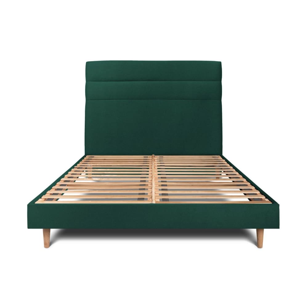 Lit avec tête de lit lignes velours et sommier kit  Vert 140x200