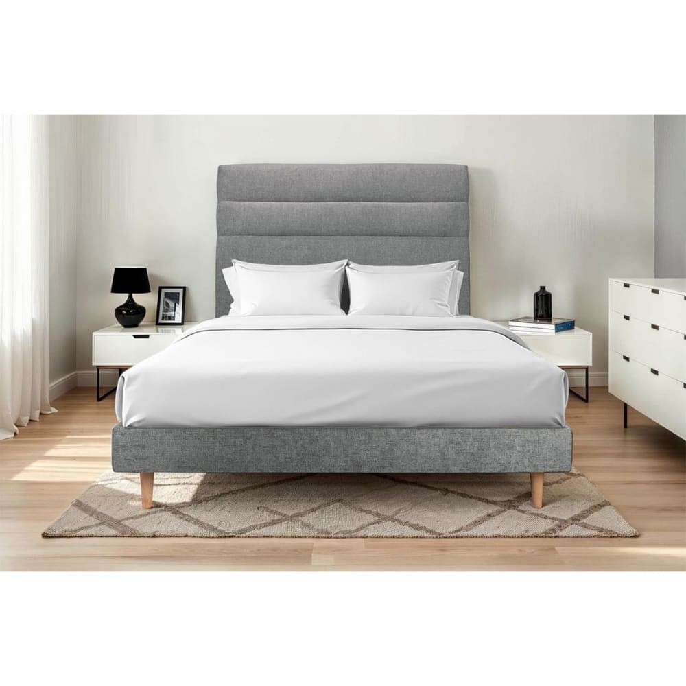 Bett mit Kopfteil – Korbgeflecht-Canvas-Stoff - 160 x 200 cm -