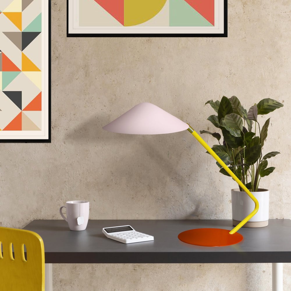 Lampe à poser métal multicolore  abat-jour rose