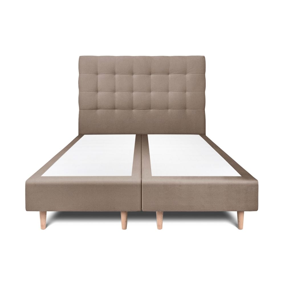 Lit avec tête de lit capitonnée velours et sommier  Taupe 2x100x200