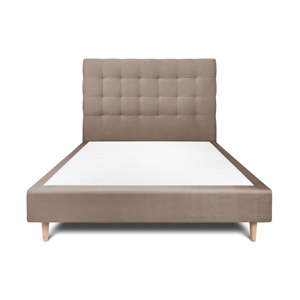 Lit avec tête de lit capitonnée velours et sommier  Taupe 140x190
