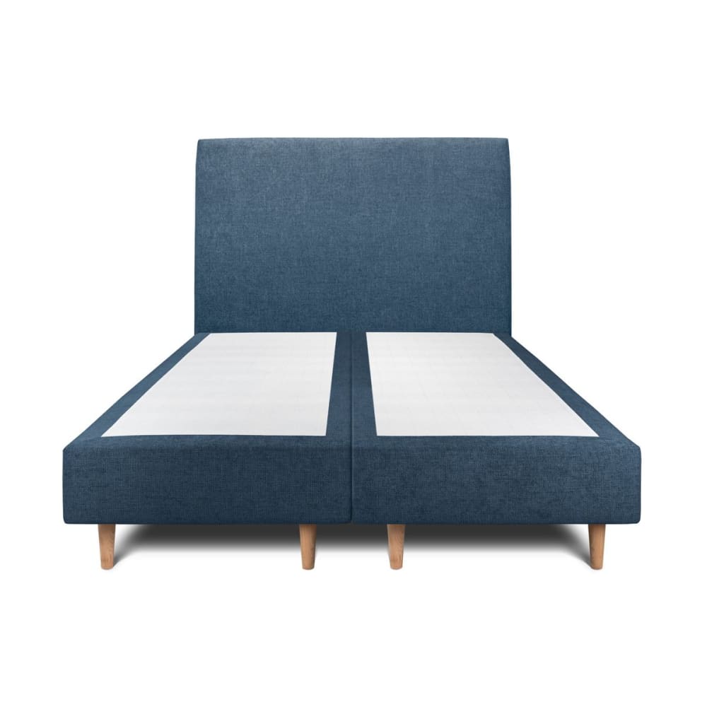 Lit avec tête de lit tapissier tissu et sommier tapissier  Bleu océan