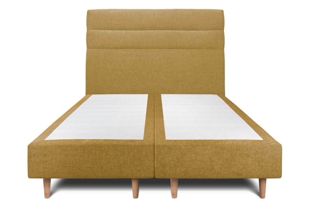 Lit avec tête de lit lignes tissu et sommier tapissier Jaune 2x80x200