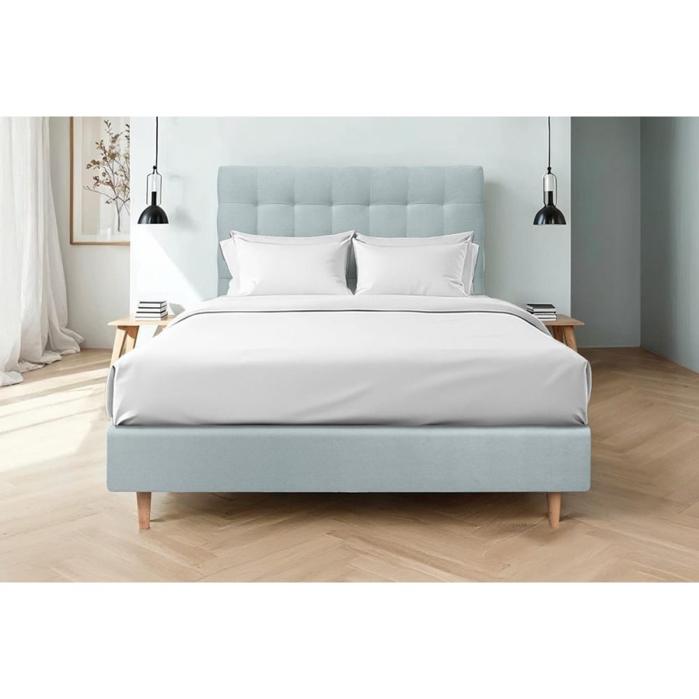 Tete de lit capitonnée velours gris bleuté 140x120
