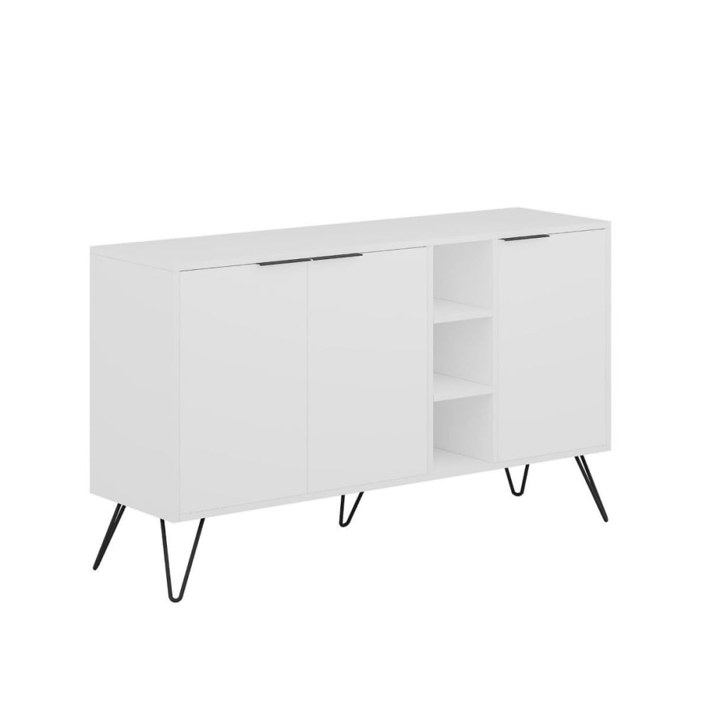 Buffet 3 Niches et 3 Portes - L142 cm - Blanc